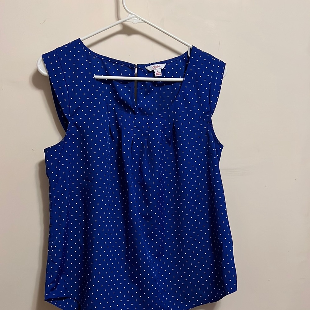Size large royal blue polka dot sleeveless blouse